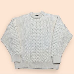 Vintage 1990s Cable Knit Sweater Latchfords Of Ireland Men’s Large Cream Vtg 90s